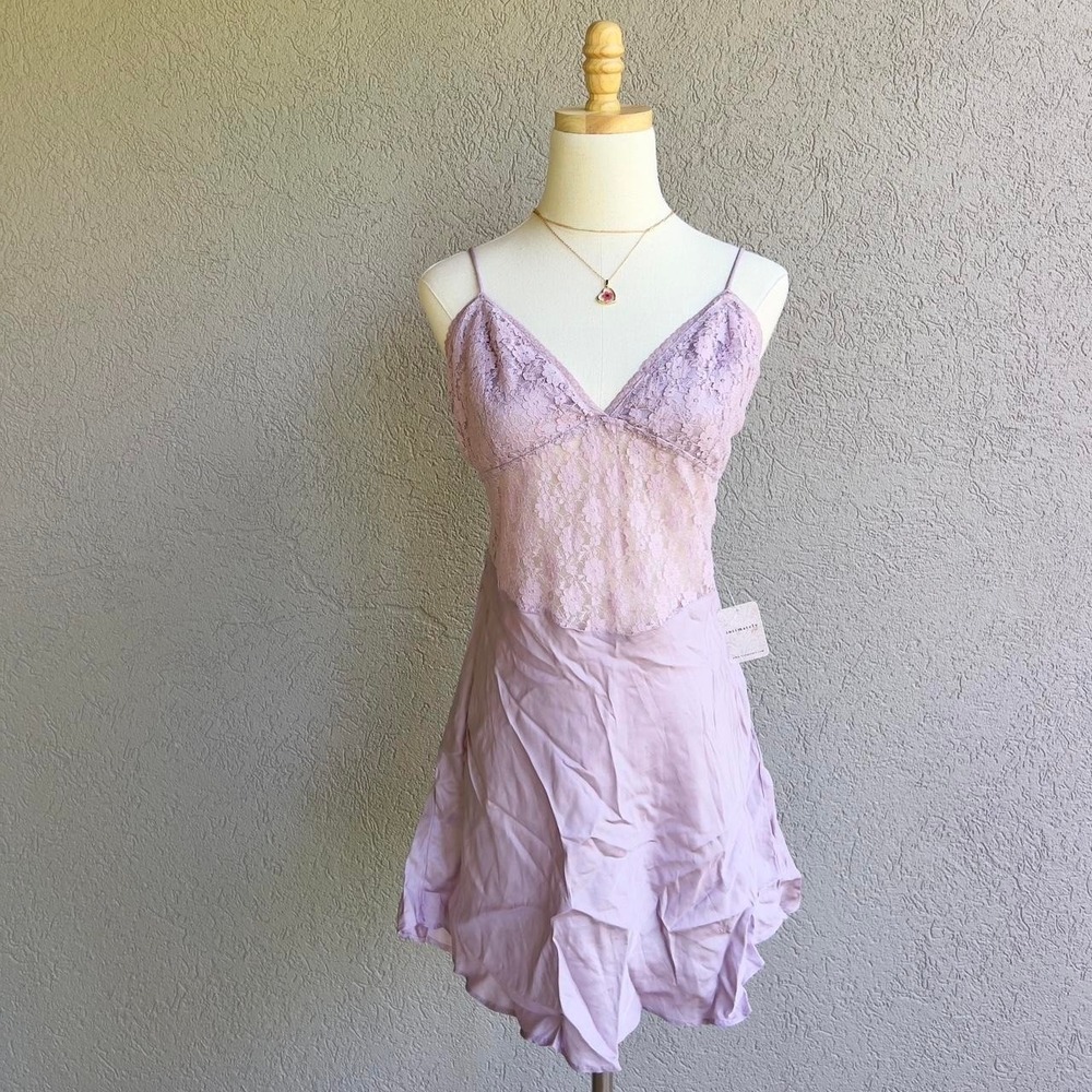 Free People Intimately Lilac Purple Lace Lingerie Slip Dress Size Large NWT